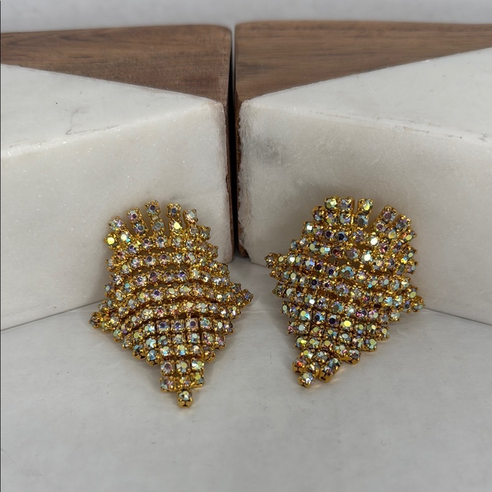 PAIR~Vintage MUSI Aurora Borealis Rhinestone Dangle Shoe Clips 2"x1.5" lot M20